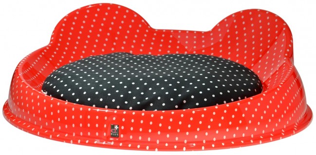 Modern-dog-bed-red-color-with-white-dots